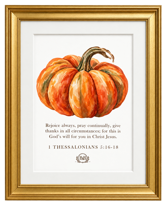 Autumn Cozy Cottage Wall Art Print - Orange Heirloom Pumpkin with Bible Verse