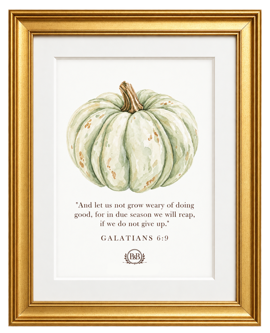 Autumn Cozy Cottage Wall Art Print - Green Heirloom Pumpkin with Bible Verse