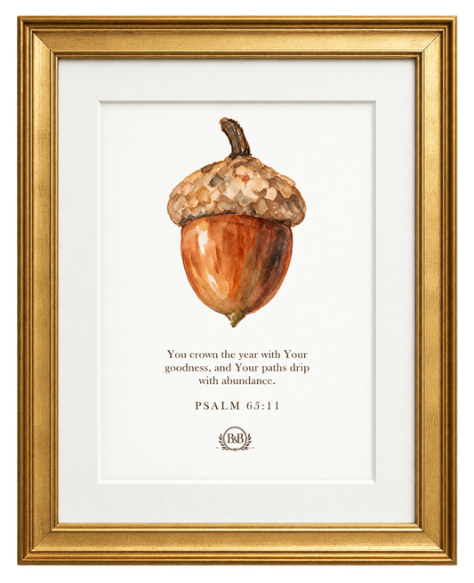 Autumn Cozy Cottage Wall Art Print - Acorn with Bible Verse