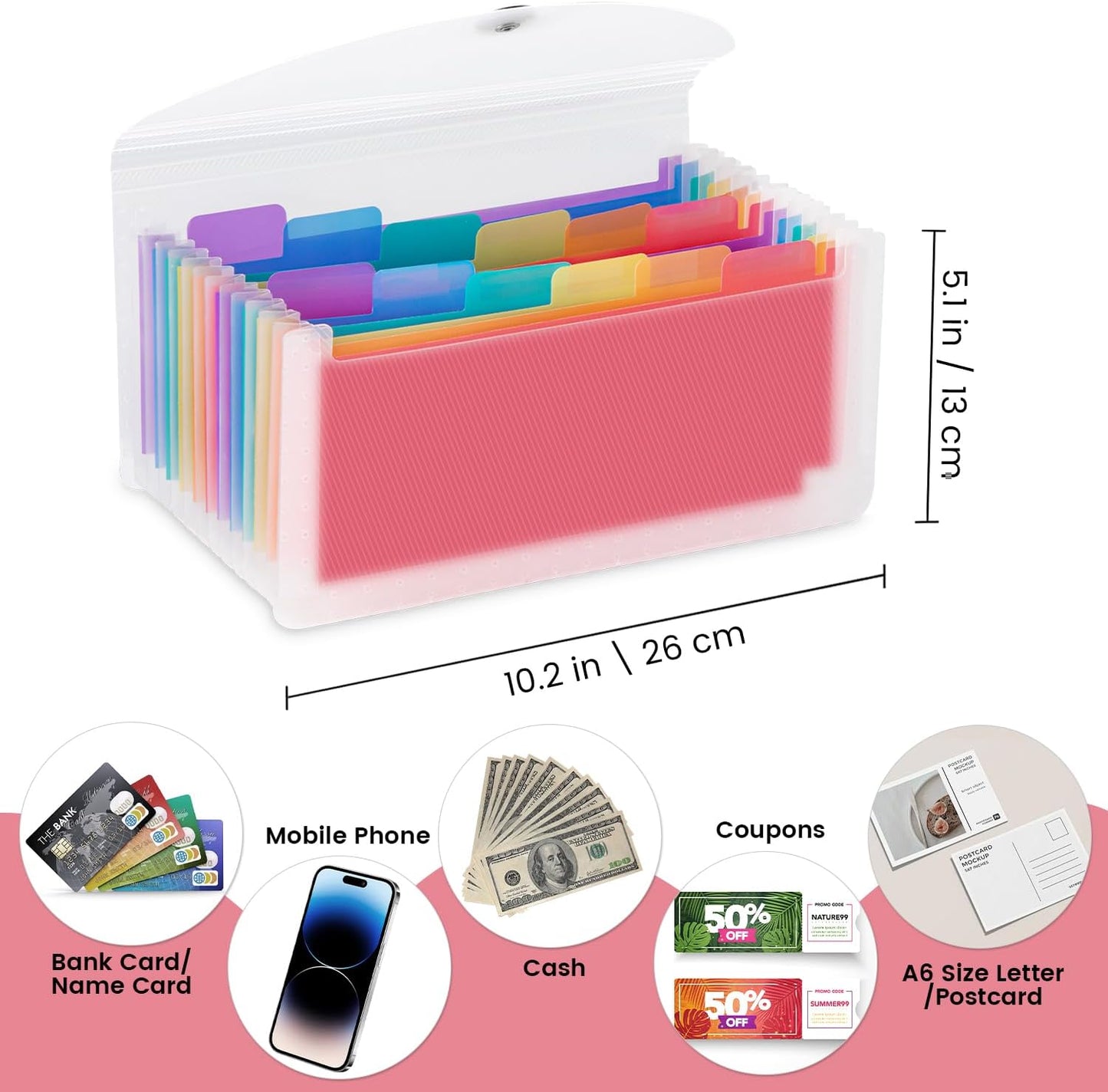 Check Size 13 Pocket Expanding File Folder, 10 x 5.5 in., Clear