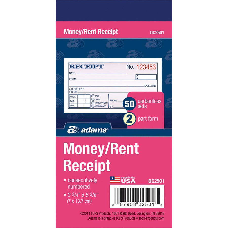 Adams Small 2-part Money/Rent Receipt Book