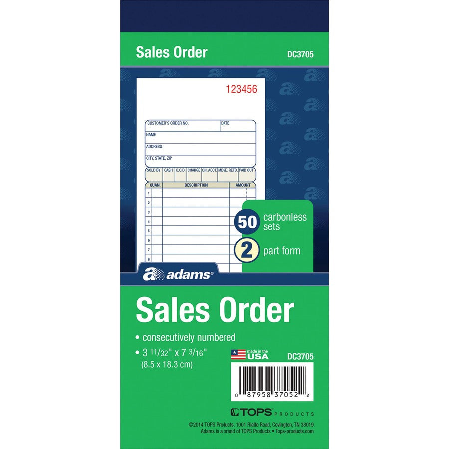 Adams Carbonless 2-part Numbered Sales Order Book