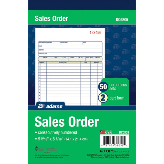 2-Part Carbonless Sales Order Book, 5 9/16" x  8 7/16"