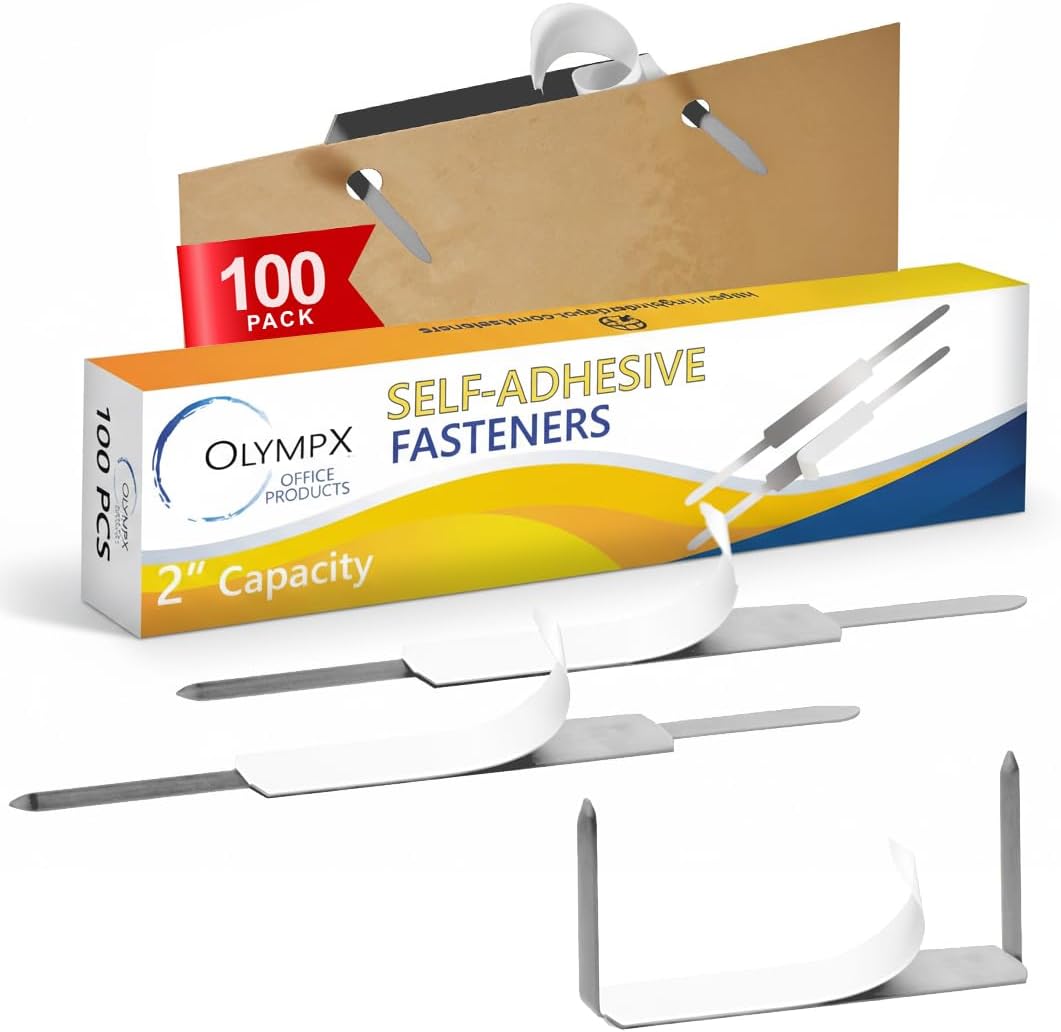 OLYMPX 100 Pcs of 2” Self Adhesive Prong Fasteners