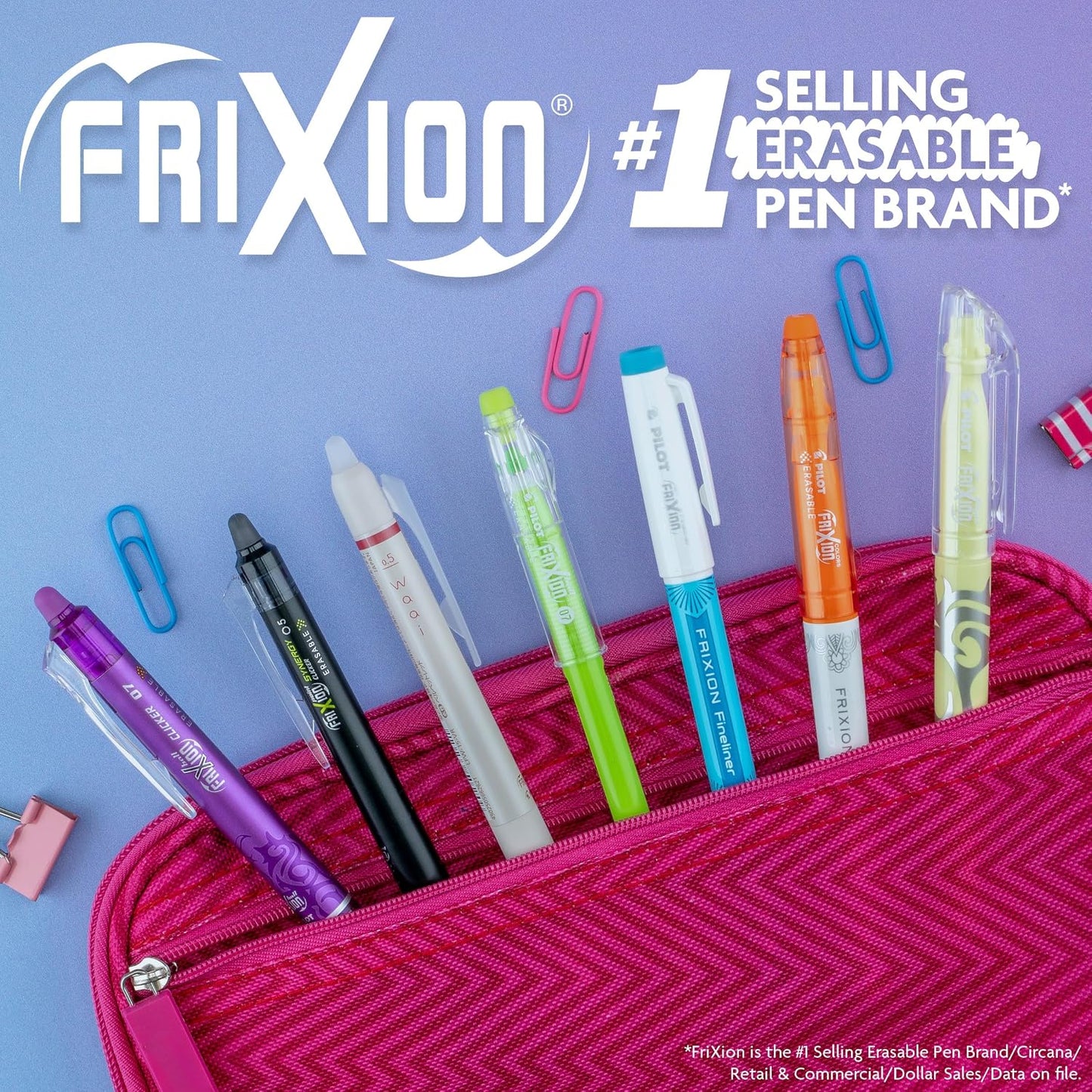 Pilot FriXion Ball 0.7mm Erasable Gel Pen, Black / Colored
