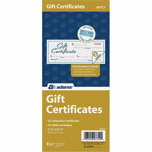 Adams Two-part Carbonless Gift Certificates