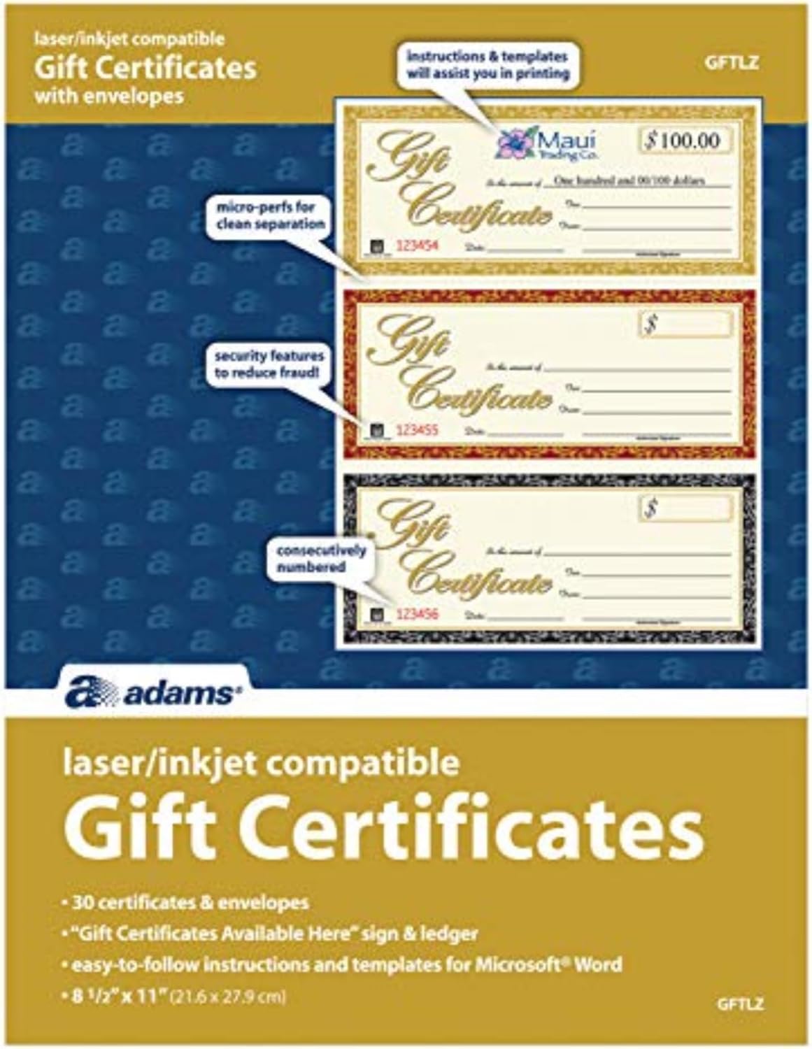 Adams Printable Gift Certificates