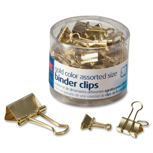 Officemate Assorted Size Binder Clips, Gold - Metal