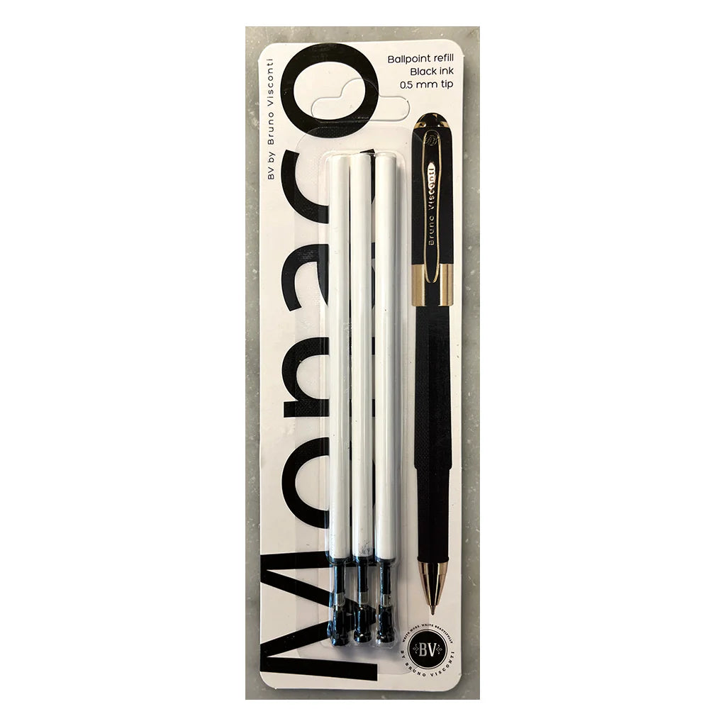 Monaco Ballpoint Pen Refill, 3 Pack, Black