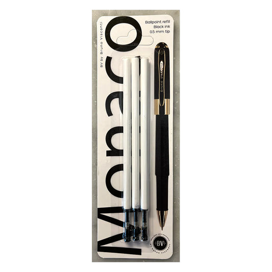 Monaco Ballpoint Pen Refill, 3 Pack, Black