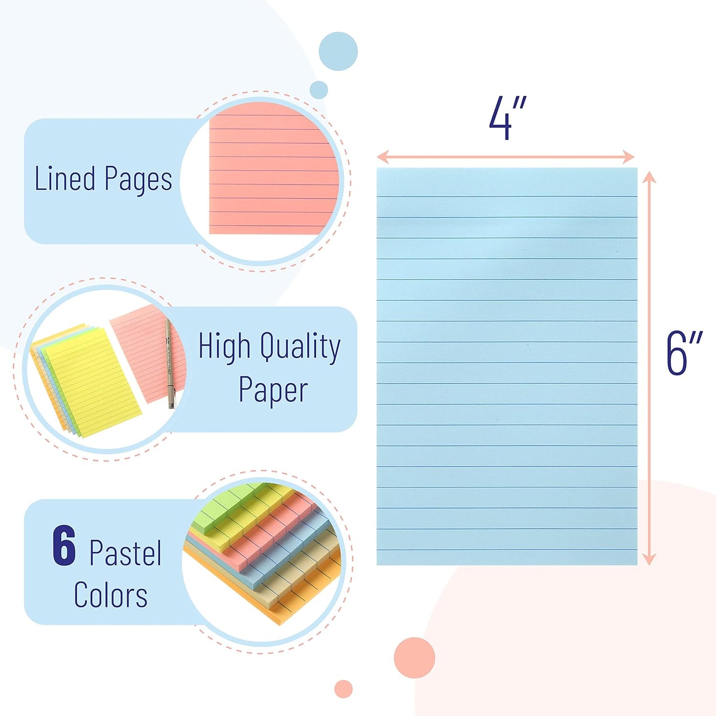 Mr. Pen Lined Sticky Notes, 4" x 6" Singles
