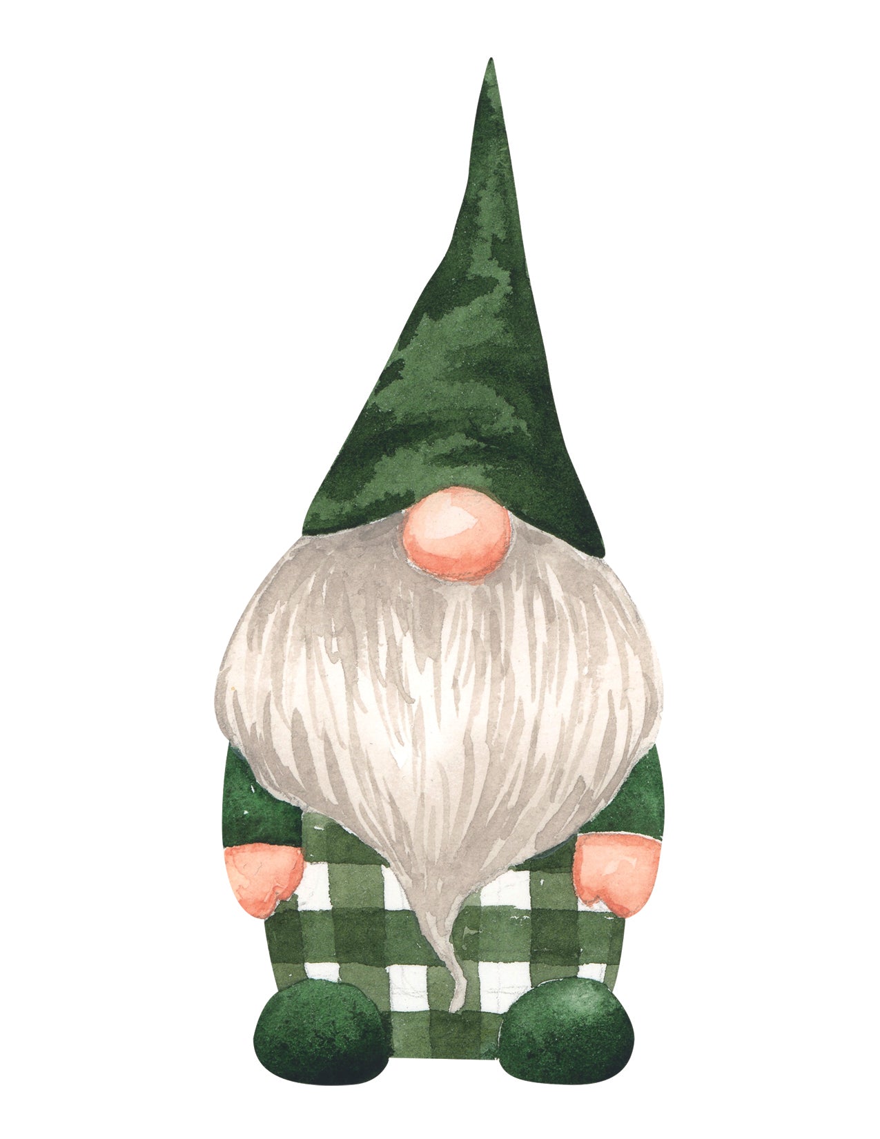 Green gnome with a checkered outfit on a white background
