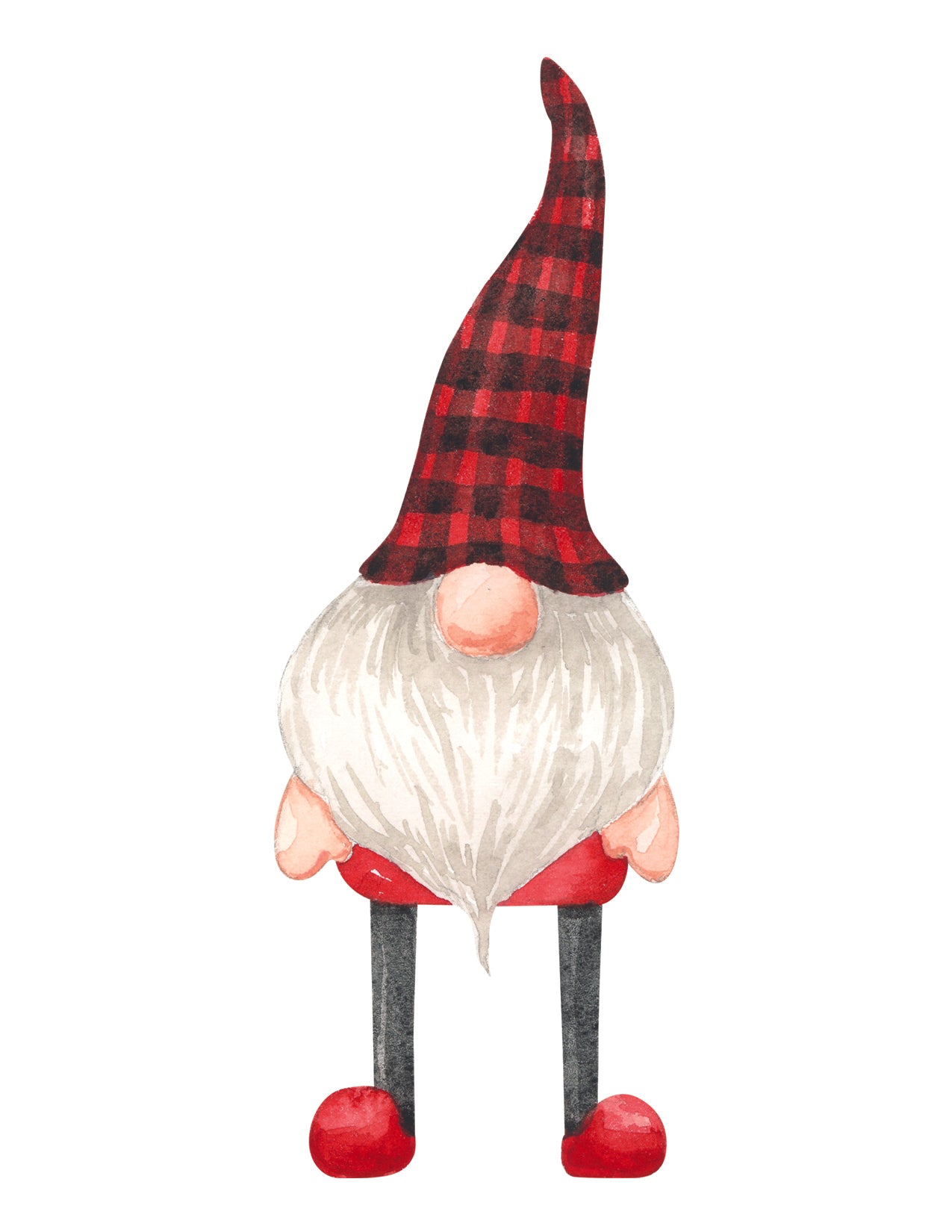 Gnome figurine with a red and black checkered hat on a white background