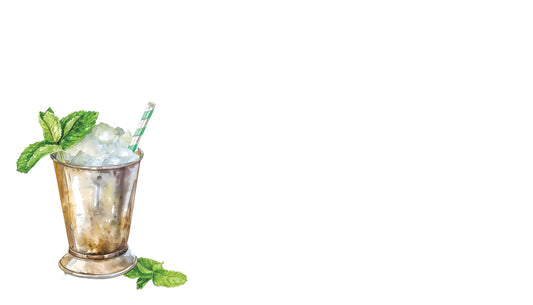 Mint julep in a silver cup with mint leaves on a white background