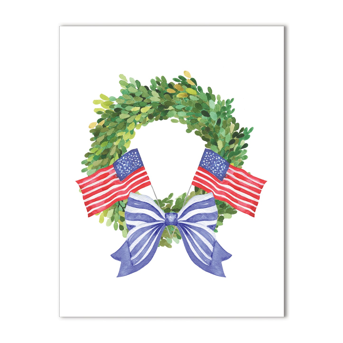 Patriotic Boxwood Wreath A2 Blank Note Card with Envelope - Everyday Greetings Collection