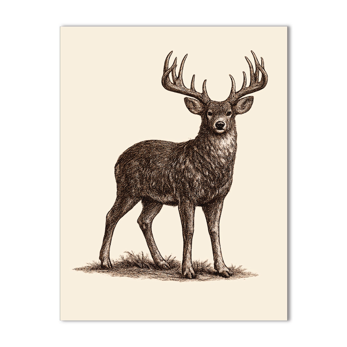 Vintage Brown Ink Whitetail Buck Stationery - a2 Blank Cards with Envelopes 4.25" x 5.5"