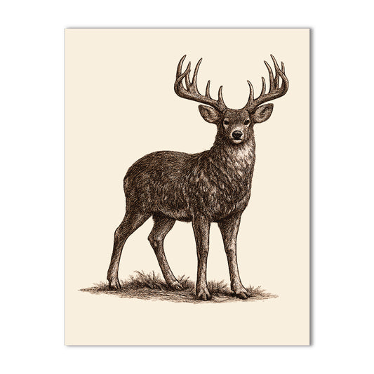 Vintage Brown Ink Whitetail Buck Stationery - a2 Blank Cards with Envelopes 4.25" x 5.5"