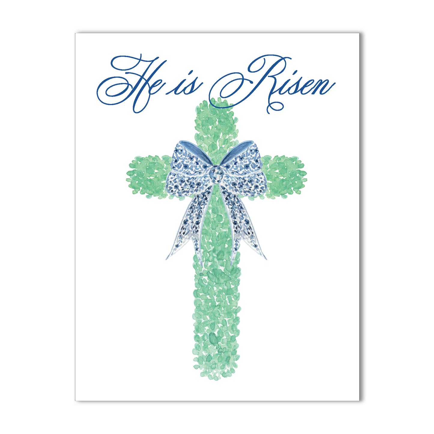 He is Risen 1 Note Card - Blue Chinoiserie Ribbon
