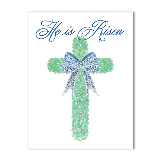 He is Risen 1 Note Card - Blue Chinoiserie Ribbon