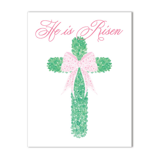 He is Risen 2 Note Card - Pink Chinoiserie Ribbon
