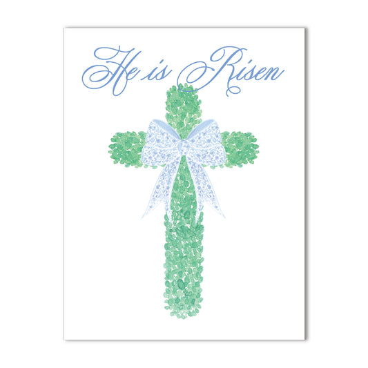 He is Risen 3 Note Card - Cornflower Chinoiserie Ribbon