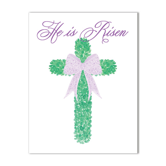 He is Risen 5 Note Card - Lavender Chinoiserie Ribbon