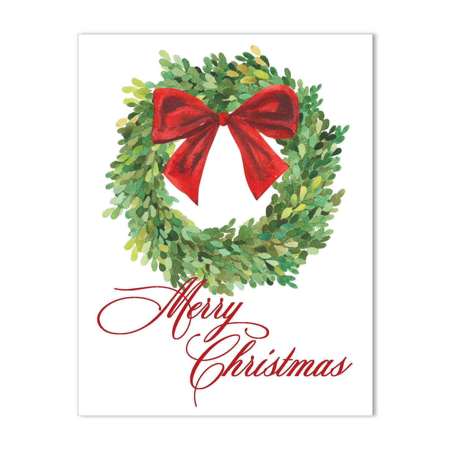 Merry Boxwood Wreath Christmas Blank Boxed Holiday Cards