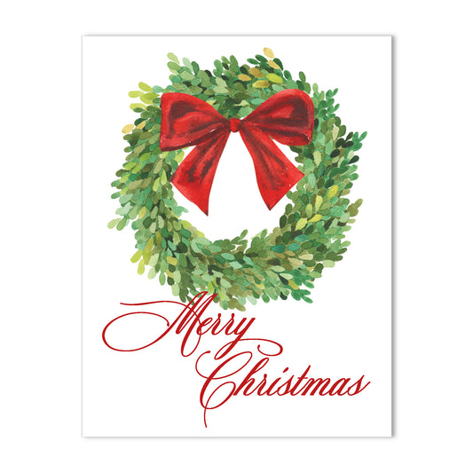Merry Boxwood Wreath Christmas Blank Boxed Holiday Cards