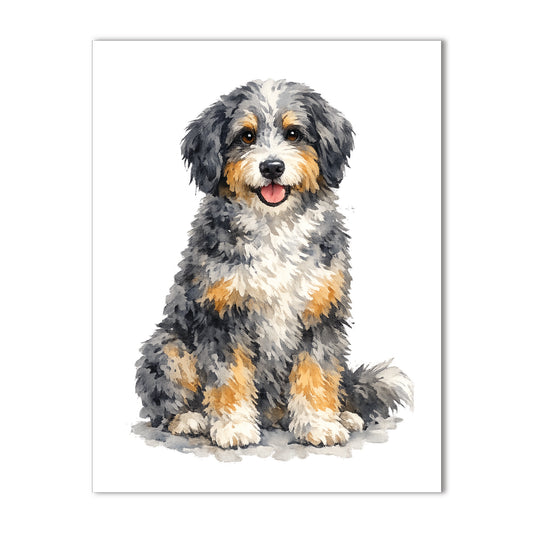 Merle Bernedoodle Watercolor Note Card Set – Box of 10 with Kraft Envelopes