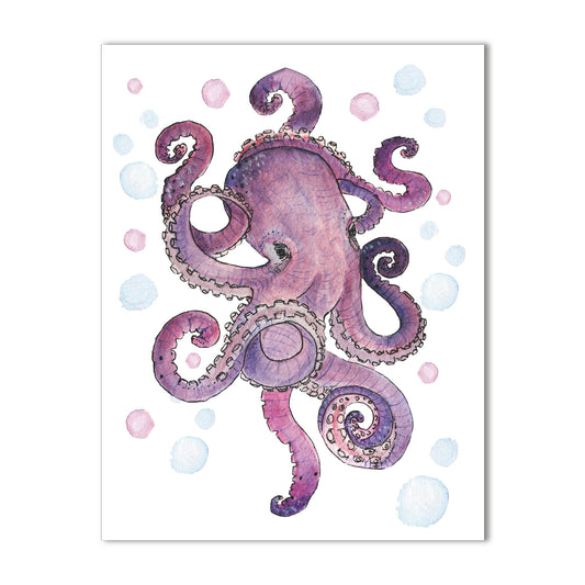 Seaside Collection - Octopus a2 Blank Watercolor Single Note Card Stationery