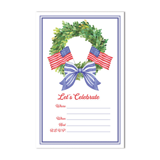 Patriotic Boxwood Wreath Party Invitation Blank - 5.5" x 8.5" Everyday Greetings Collection