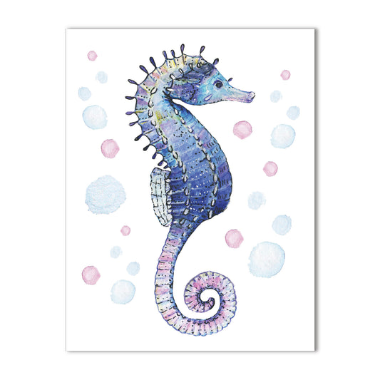 Seaside Collection - Seahorse a2 Blank Watercolor Single Note Card Stationery