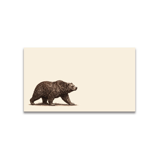 Prowling Bear Vintage Brown Ink Happy Note - 2" x 3.5" Clear Boxed Set of 30 Cards