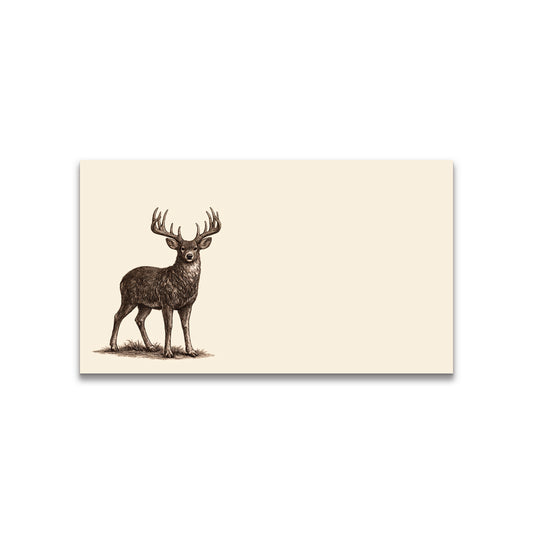 White Tail Buck Vintage Brown Ink Happy Note - 2" x 3.5" Clear Boxed Set of 30 Cards