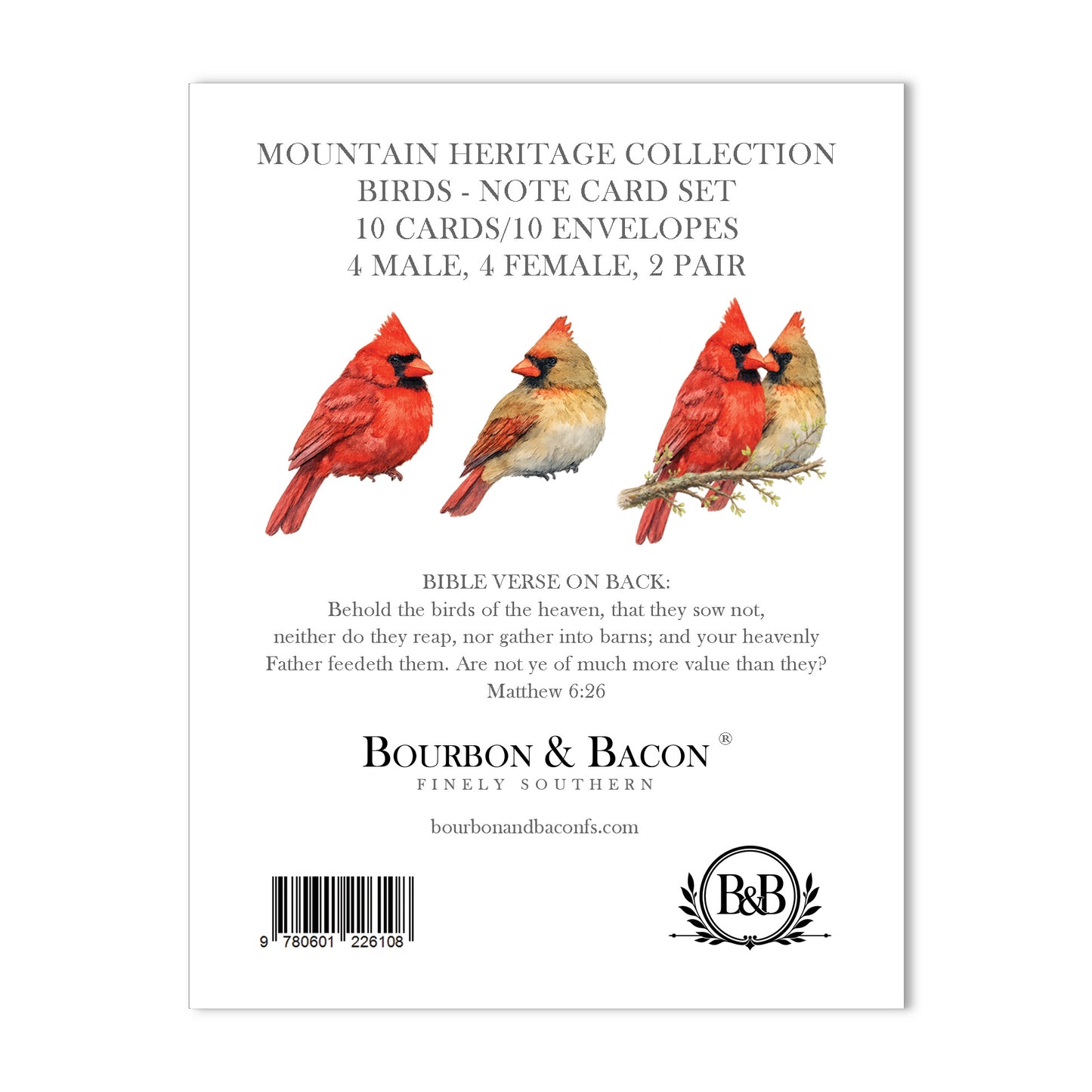 Cardinals Watercolor Birds - Blank Cards with Envelopes 4.25" x 5.5"