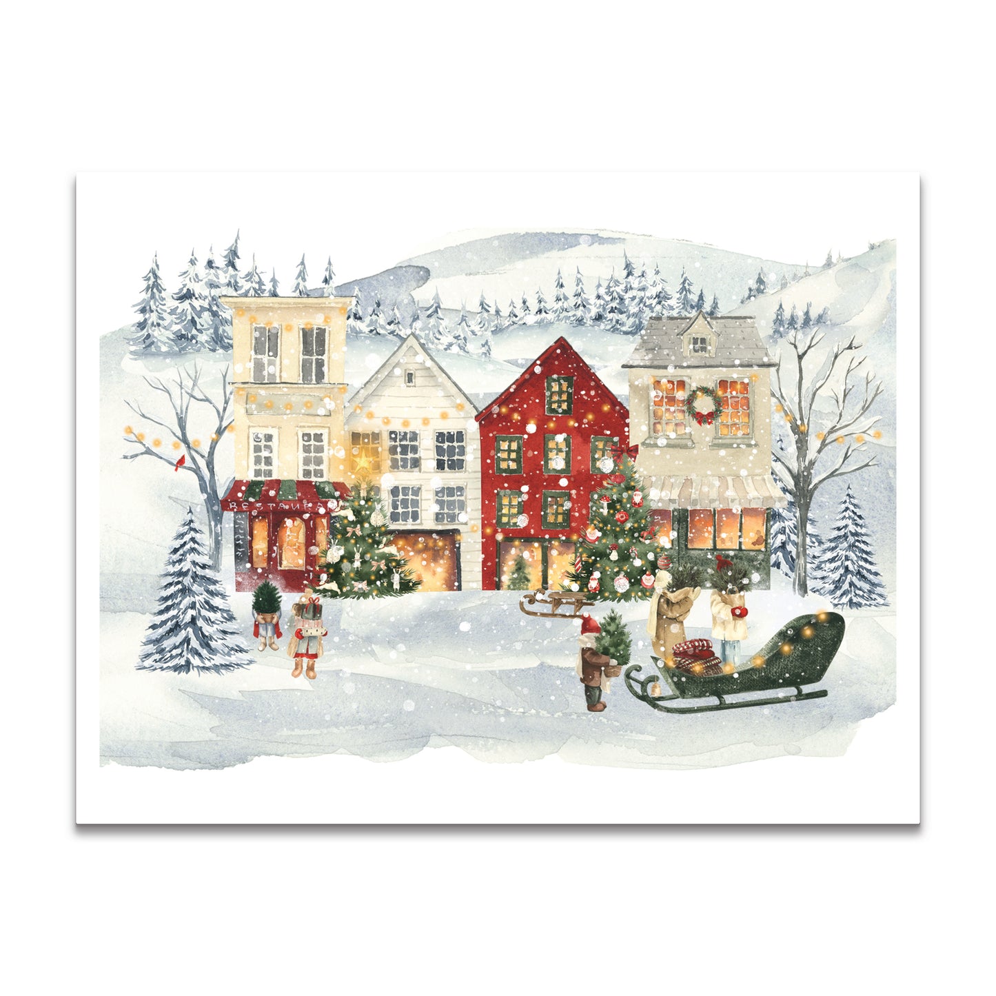 Christmas Village Scene Blank Boxed Holiday Cards