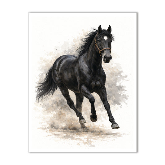 Galloping American Quarter Horse Black Blank Note Card Set of 10
