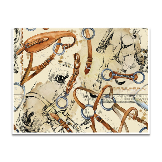 Equestrian Watercolor Tack in Cream Note Card – Single Note Card A2 (4.25" x 5.5")