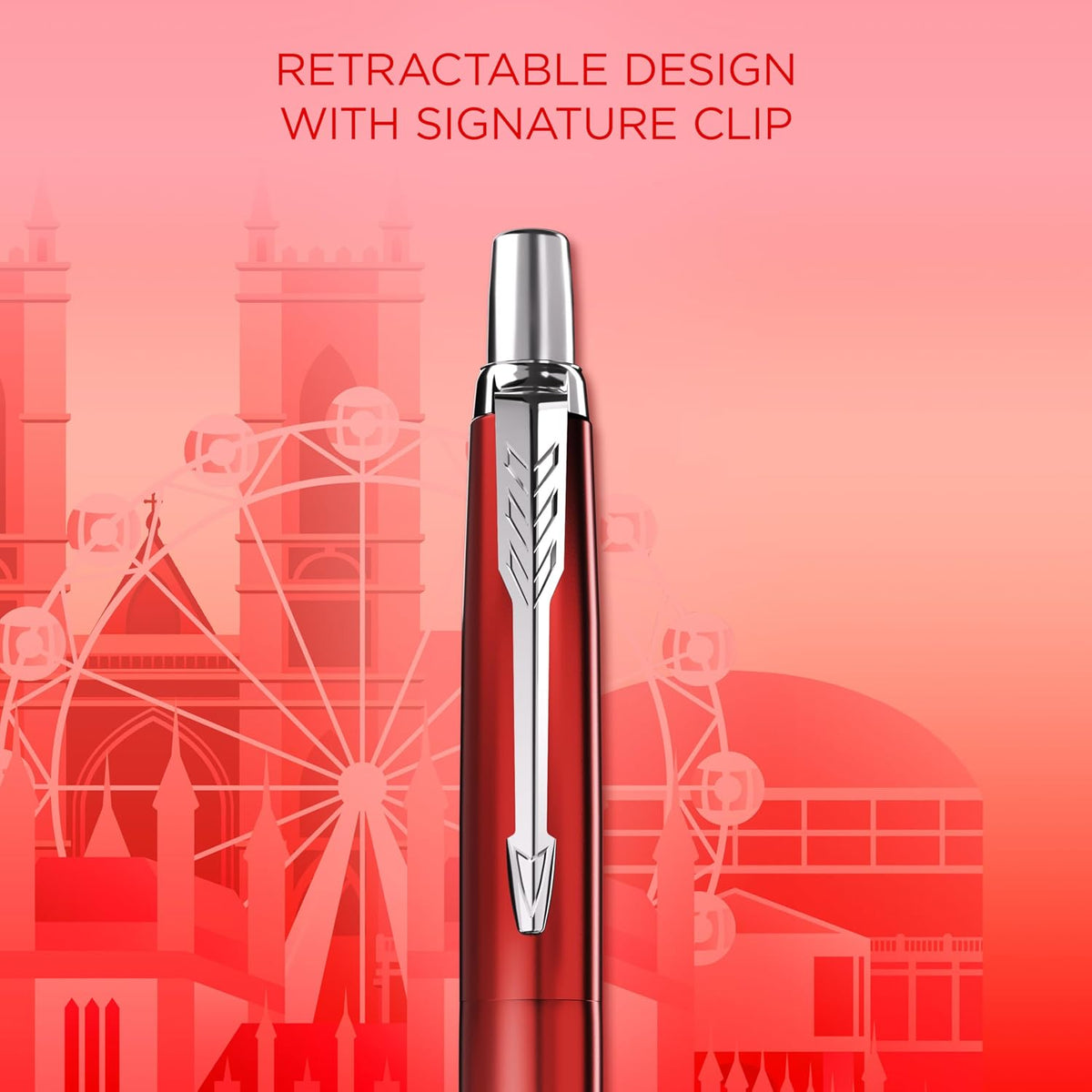 Parker Jotter Ballpoint Pen | Special Edition | London Red with Chrome Trim | Medium Point | Blue Ink | Gift Box