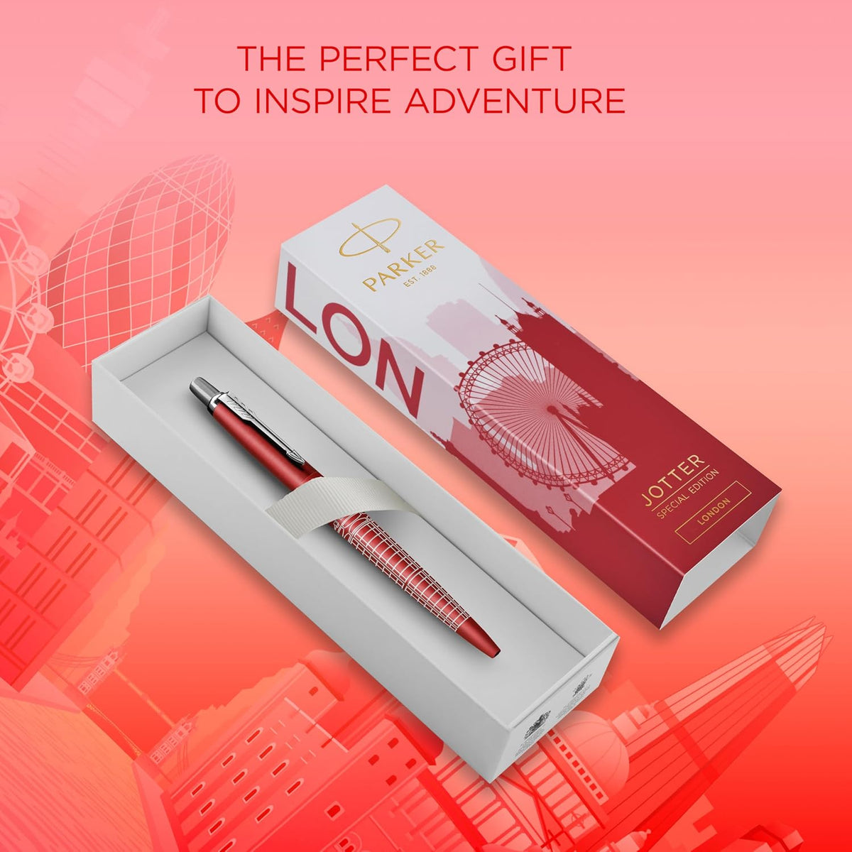 Parker Jotter Ballpoint Pen | Special Edition | London Red with Chrome Trim | Medium Point | Blue Ink | Gift Box