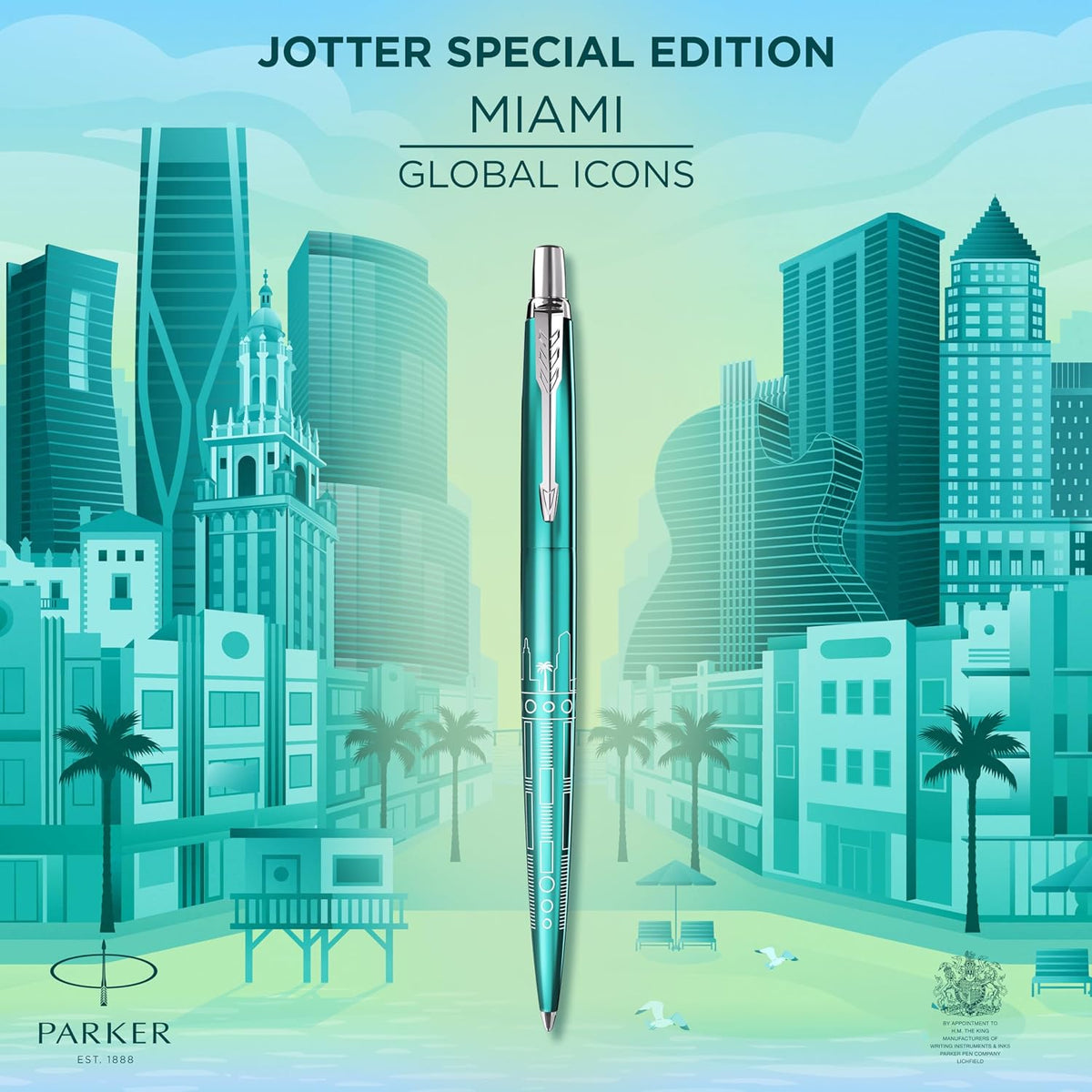 Parker Jotter Ballpoint Pen | Special Edition | Miami Turquoise with Chrome Trim | Medium Point | Blue Ink | Gift Box