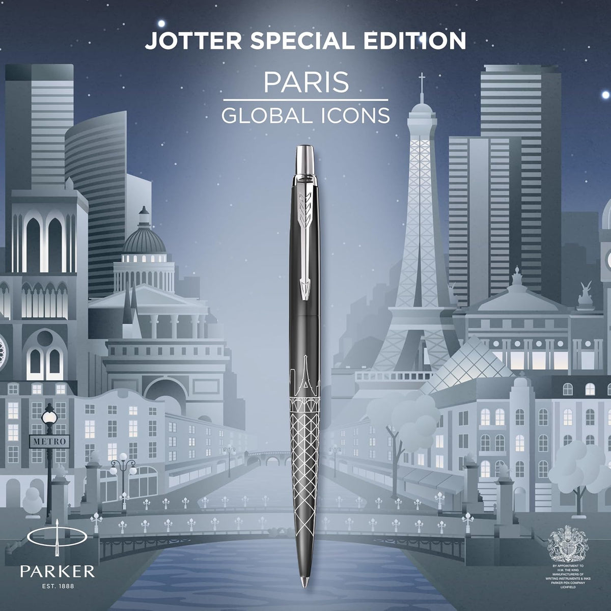 Parker Jotter Ballpoint Pen | Special Edition | Paris Grey with Chrome Trim | Medium Point | Blue Ink | Gift Box (Copy)