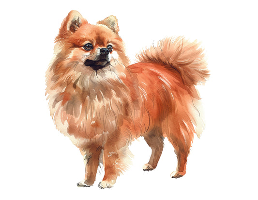 Illustration of a small dog with a fluffy coat on a white background