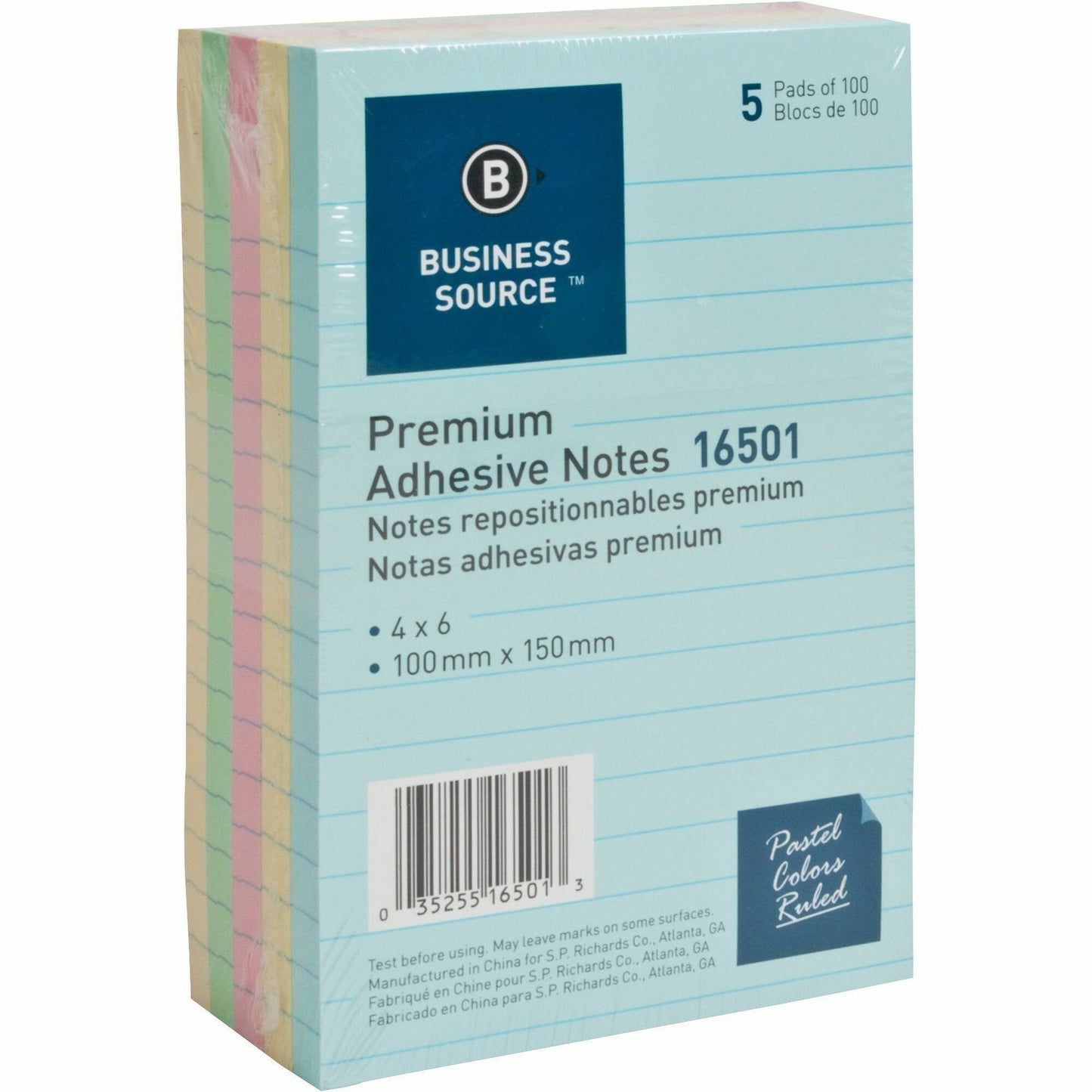Business Source Ruled Adhesive Notes 100 Sheets, Singles