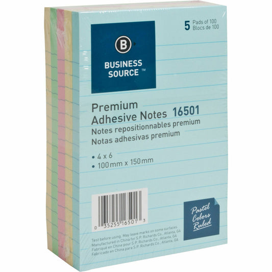 Business Source Ruled Adhesive Notes 100 Sheets, Singles