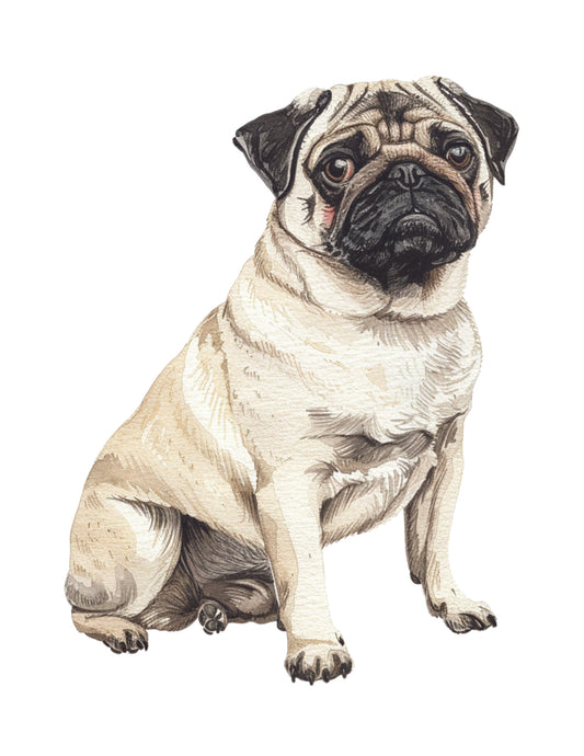 Illustration of a pug dog on a white background