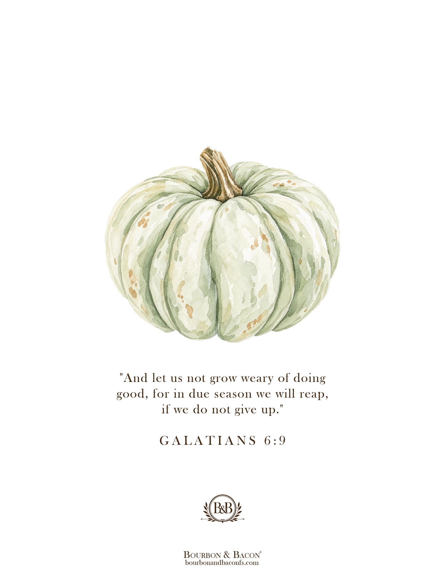 Autumn Cozy Cottage Wall Art Print - Green Heirloom Pumpkin with Bible Verse