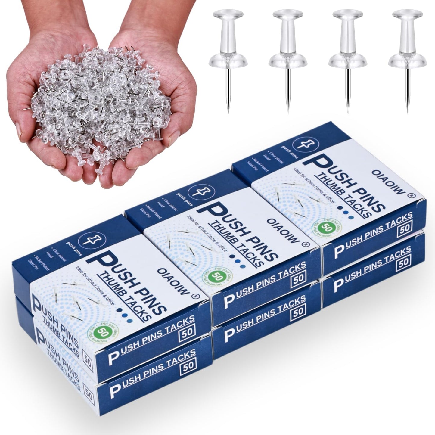 OIAOIW Clear Thumb Tacks, 50 pack