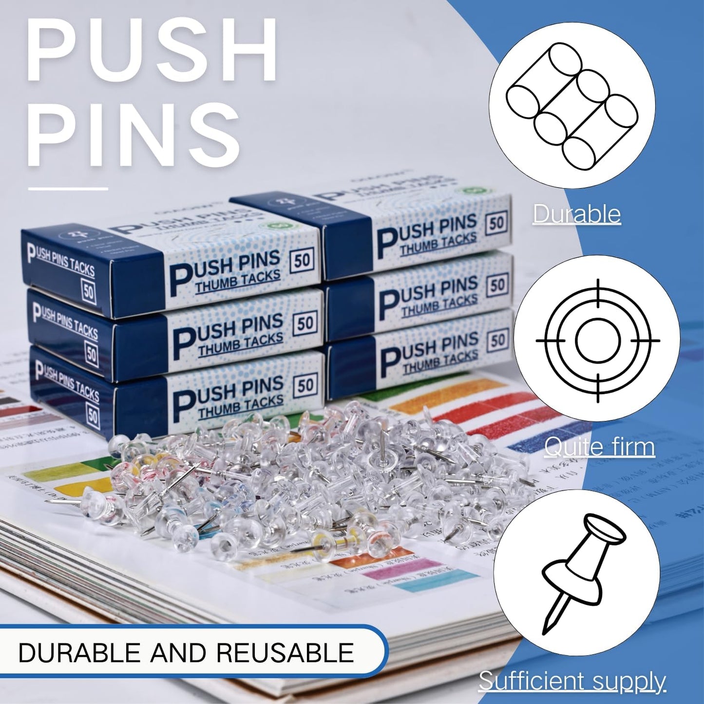 OIAOIW Clear Thumb Tacks, 50 pack
