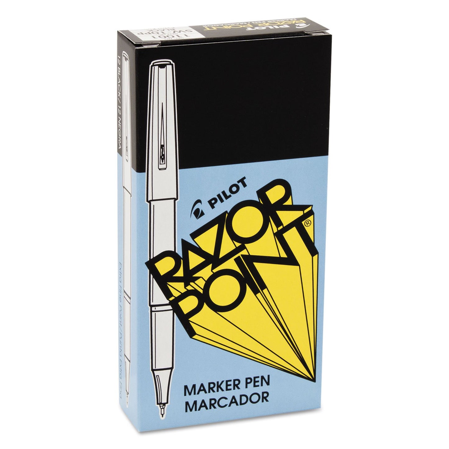 PILOT Razor Point Marker Stick Pens, Ultra-Fine Point Black Ink, 12-Pack
